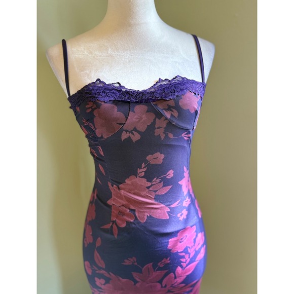 Commense‎ XS Purple Floral Lace whimsi Y2K  Bodycon Maxi Dress Cocktail Evening - Picture 5 of 8